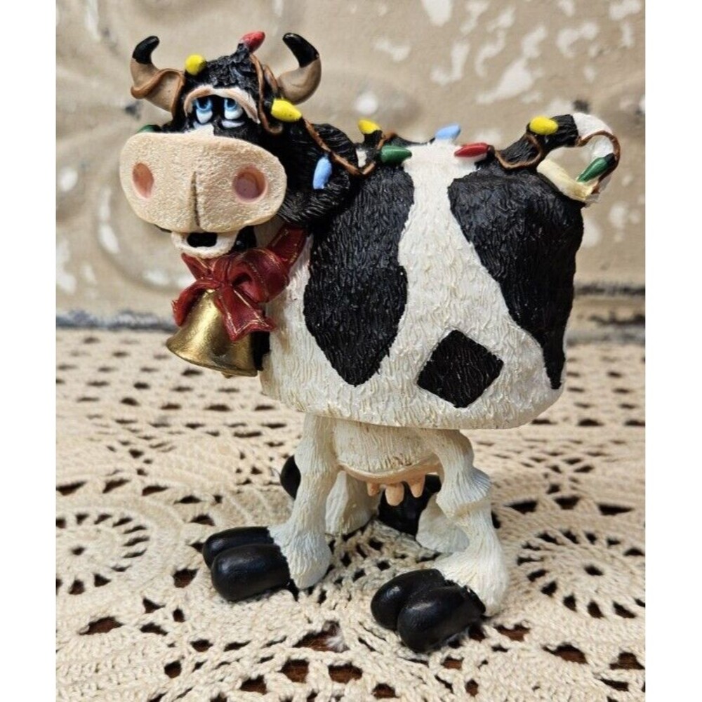 Bobble Top Holstein Cow Christmas Lights Figurine Decoration Signed Douglas